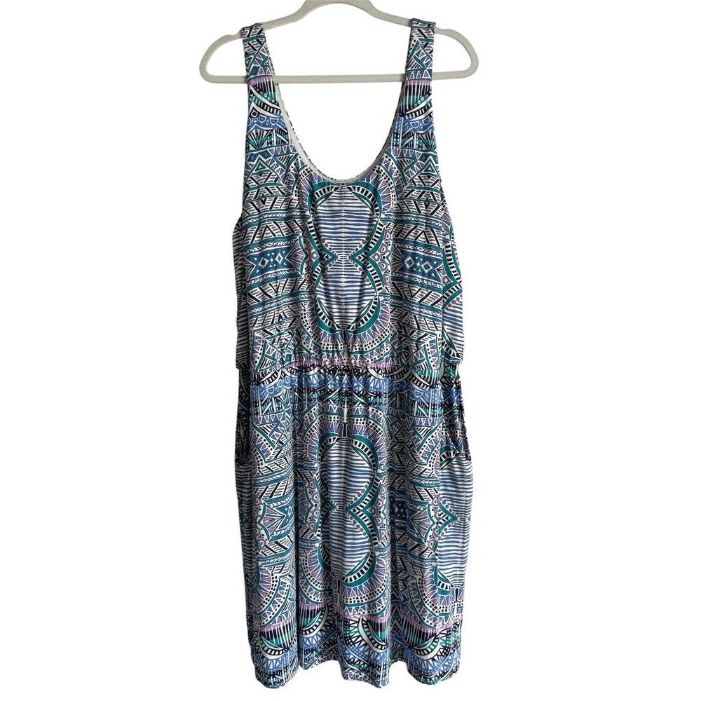 TART Womens 2X Boho Tribal Ikat Print Sleeveless Jersey Dress Pockets ResortWear